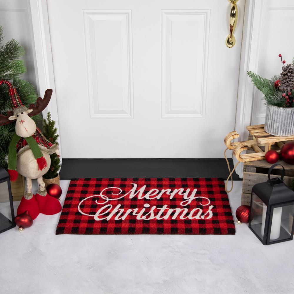 Red and Black "Merry Christmas" Natural Coir Christmas Outdoor Doormat 18" x 30". Picture 2
