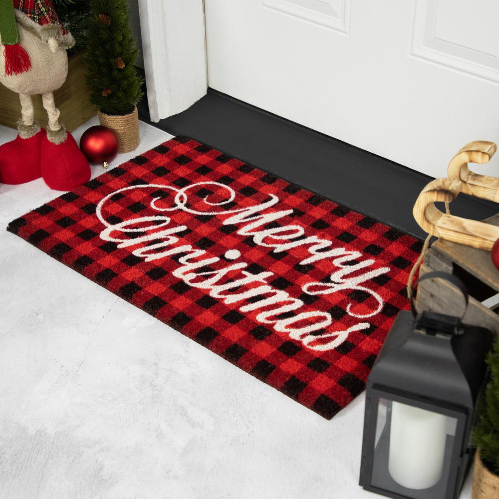 Red and Black "Merry Christmas" Natural Coir Christmas Outdoor Doormat 18" x 30". Picture 3