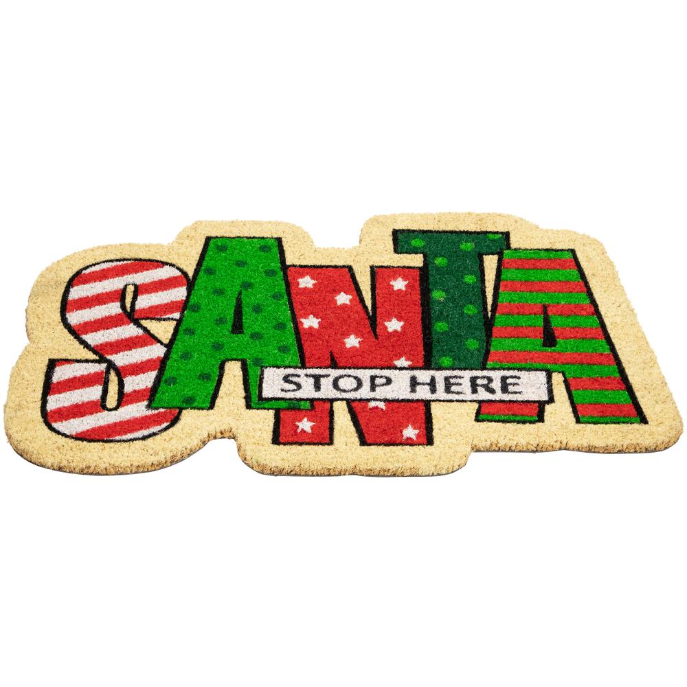 Red and Green "Santa Stop Here" Outdoor Christmas Doormat 18" x 30". Picture 4