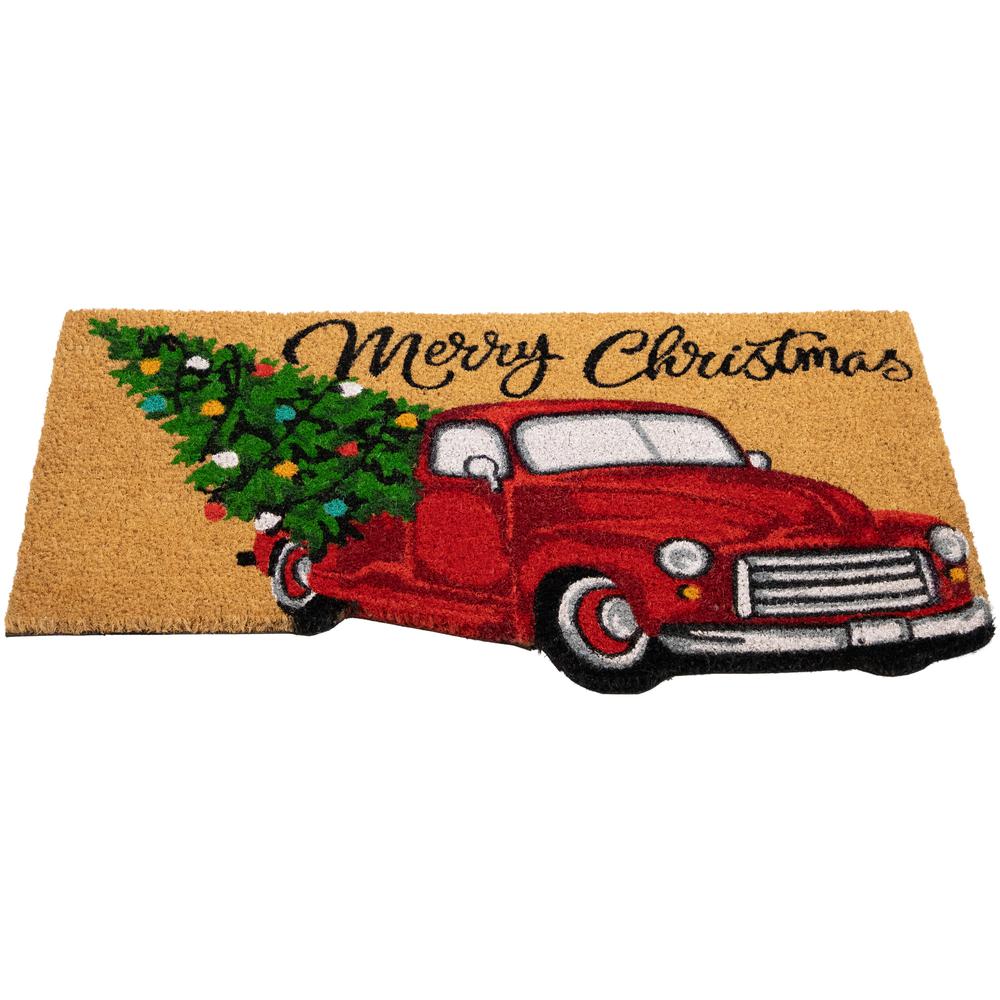 Red and Green Truck "Merry Christmas" Outdoor Natural Coir Doormat 18" x 30". Picture 4