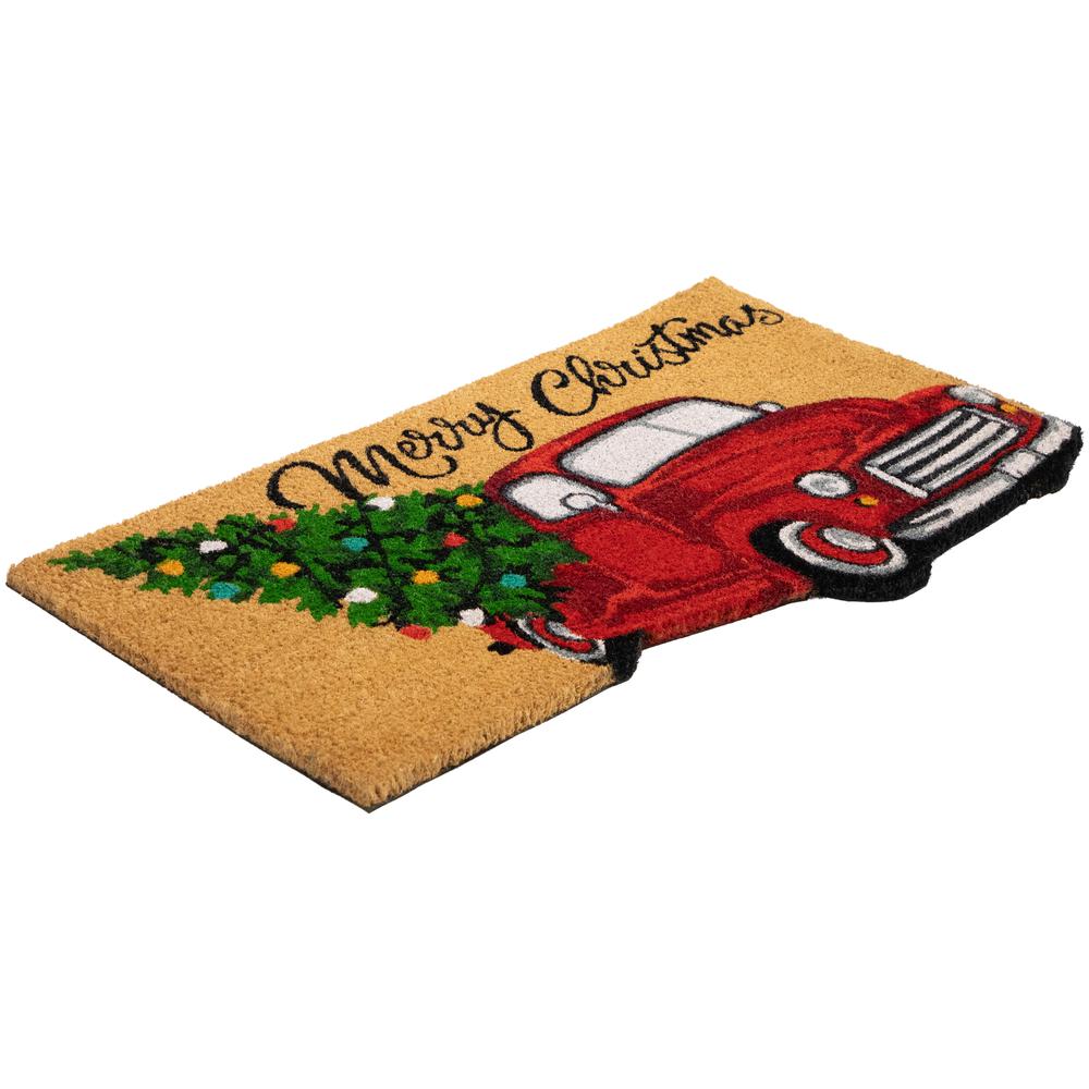 Red and Green Truck "Merry Christmas" Outdoor Natural Coir Doormat 18" x 30". Picture 5