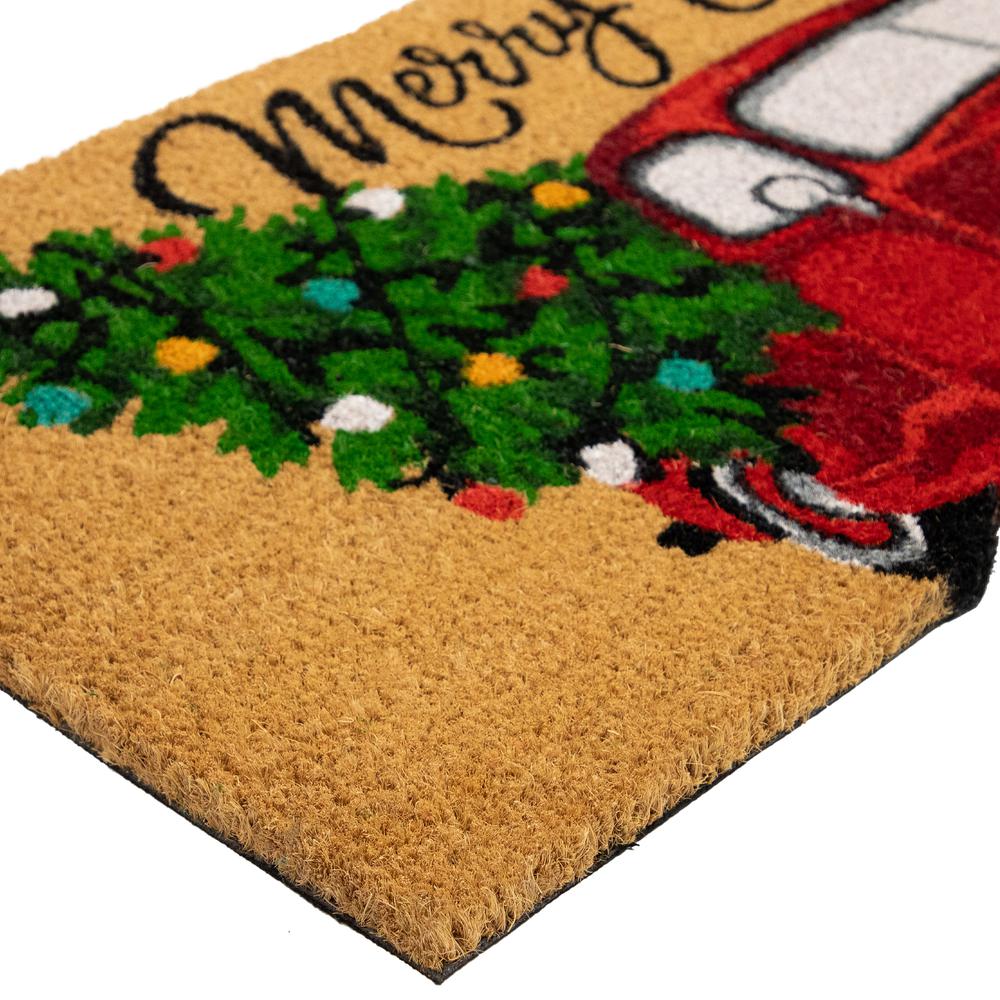 Red and Green Truck "Merry Christmas" Outdoor Natural Coir Doormat 18" x 30". Picture 7