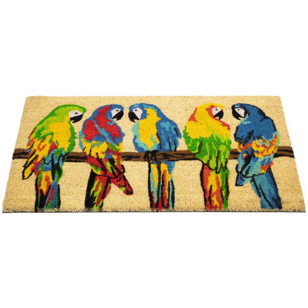 Toffee and Multicolor Parrots Coir Outdoor Doormat 18" x 30". Picture 4