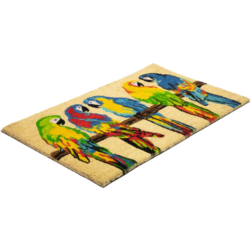 Toffee and Multicolor Parrots Coir Outdoor Doormat 18" x 30". Picture 5