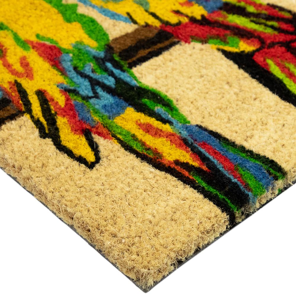 Toffee and Multicolor Parrots Coir Outdoor Doormat 18" x 30". Picture 6