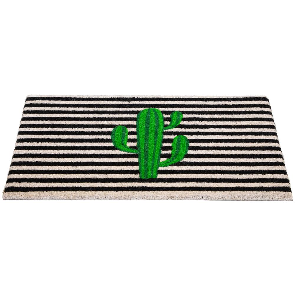Green Cactus Striped Natural Coir Outdoor Doormat 18" x 30". Picture 4