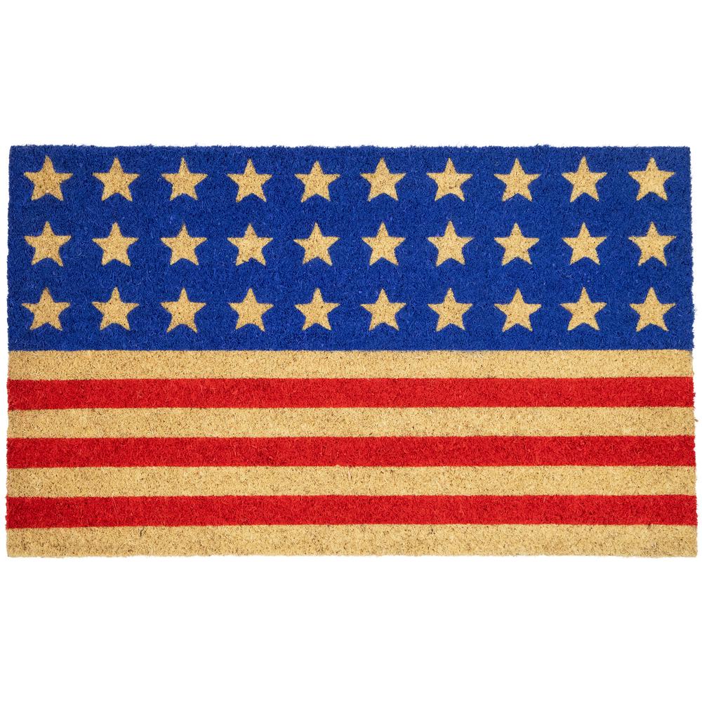 Blue and Red Americana Stars and Stripes Coir Outdoor Doormat 18" x 30". Picture 1