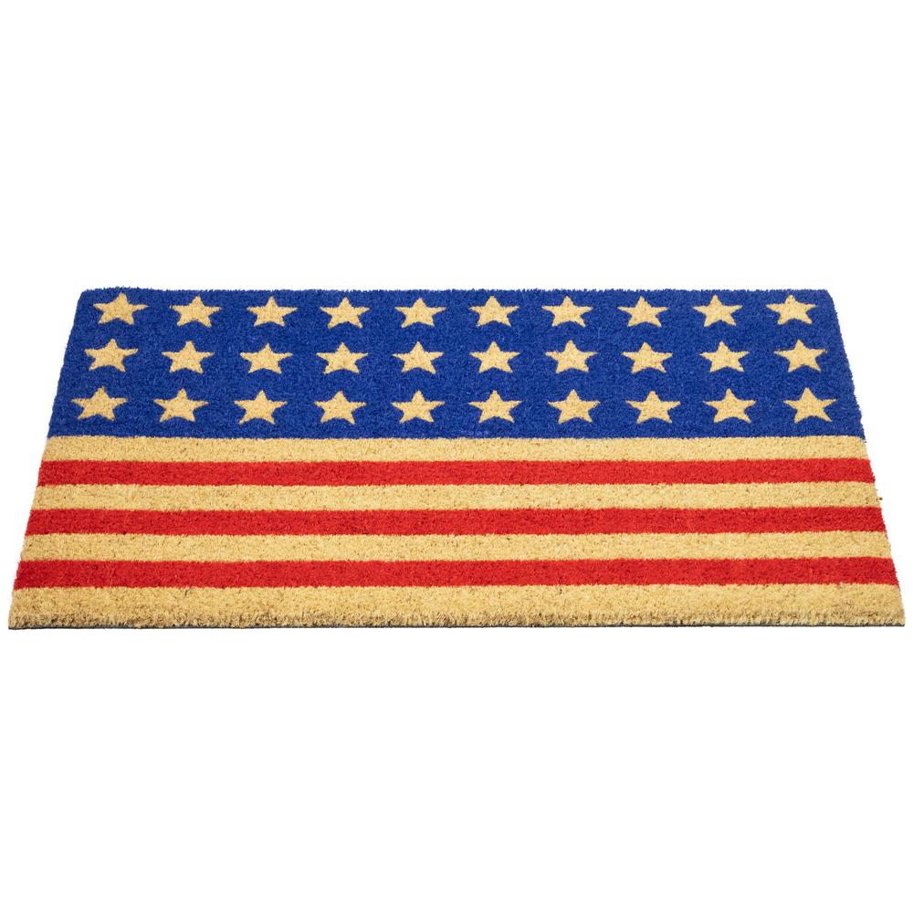 Blue and Red Americana Stars and Stripes Coir Outdoor Doormat 18" x 30". Picture 4