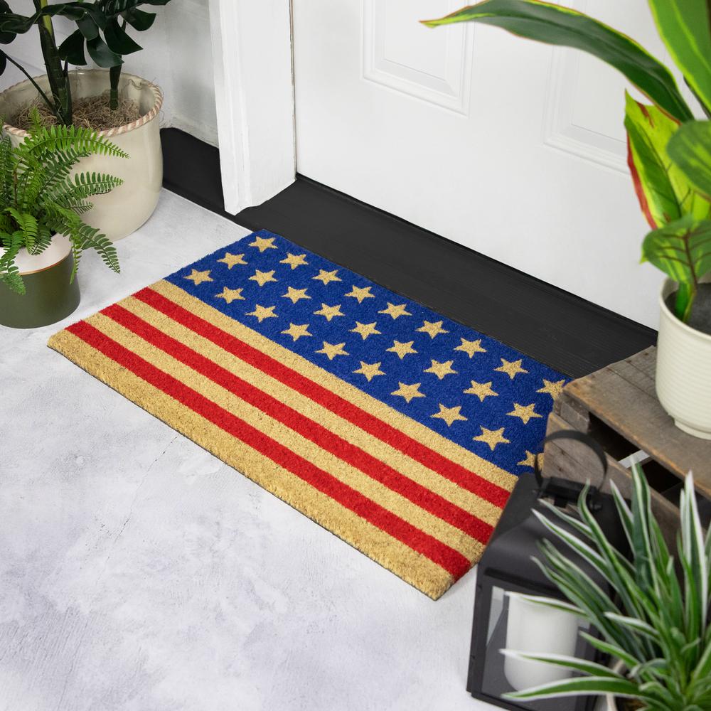 Blue and Red Americana Stars and Stripes Coir Outdoor Doormat 18" x 30". Picture 3