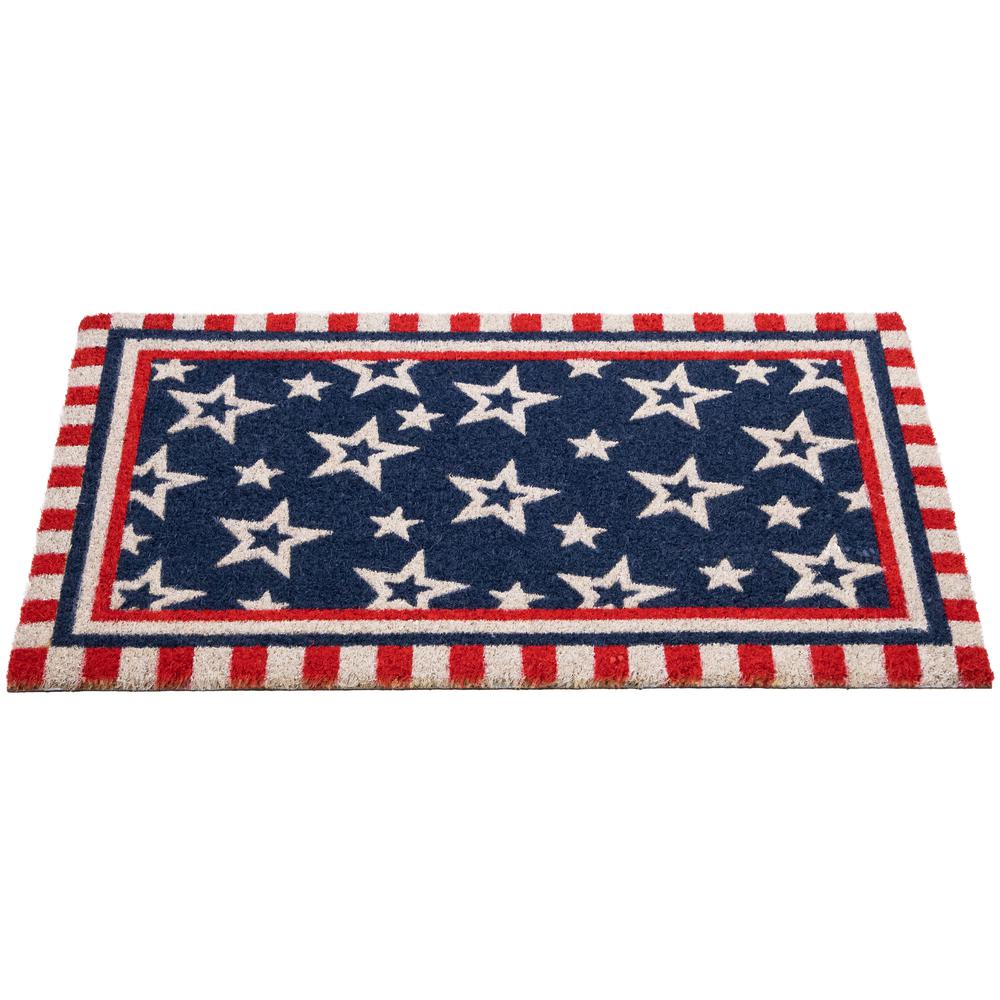 Blue and Red Americana Stars and Striped Border Coir Outdoor Doormat 18" x 30". Picture 4