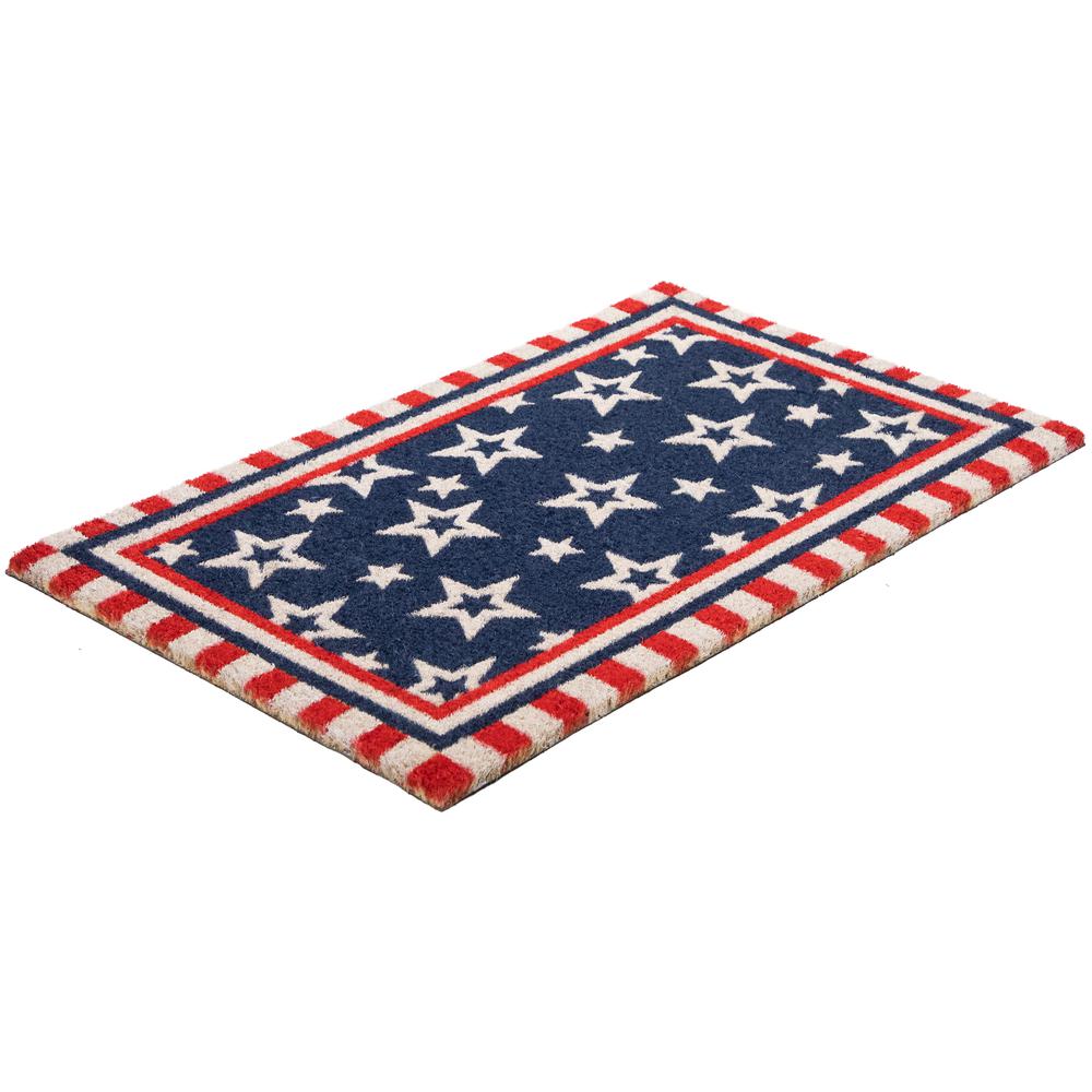 Blue and Red Americana Stars and Striped Border Coir Outdoor Doormat 18" x 30". Picture 5
