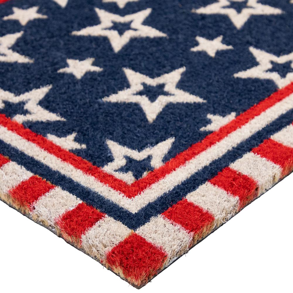 Blue and Red Americana Stars and Striped Border Coir Outdoor Doormat 18" x 30". Picture 6