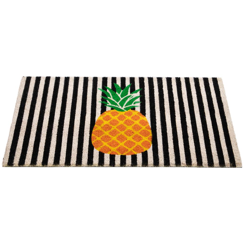 Ivory and Orange Pineapple Striped Natural Coir Outdoor Doormat 18" x 30". Picture 4