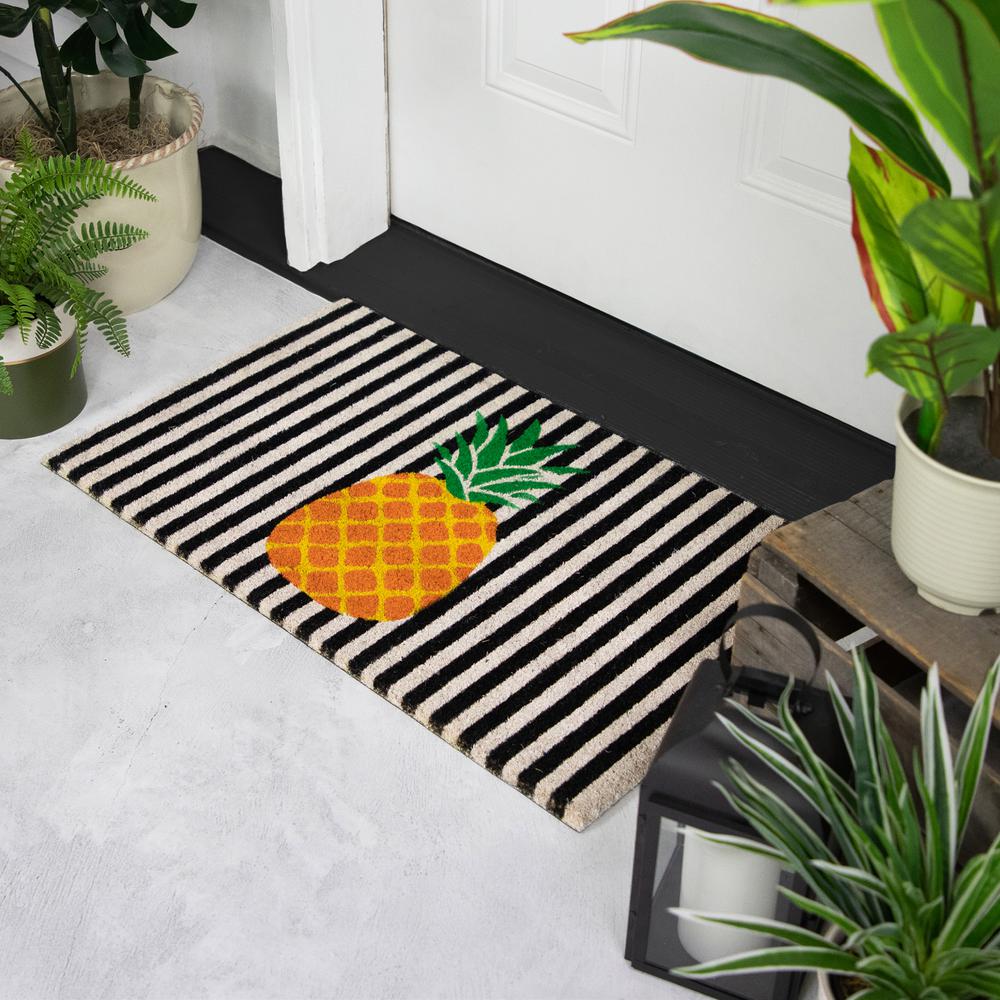 Ivory and Orange Pineapple Striped Natural Coir Outdoor Doormat 18" x 30". Picture 3