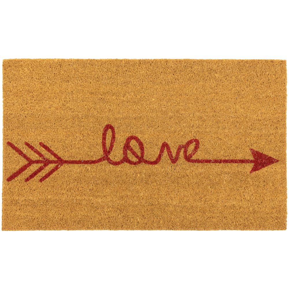 Natural Coir "Love" Arrow Outdoor Doormat 18" x 30". Picture 1