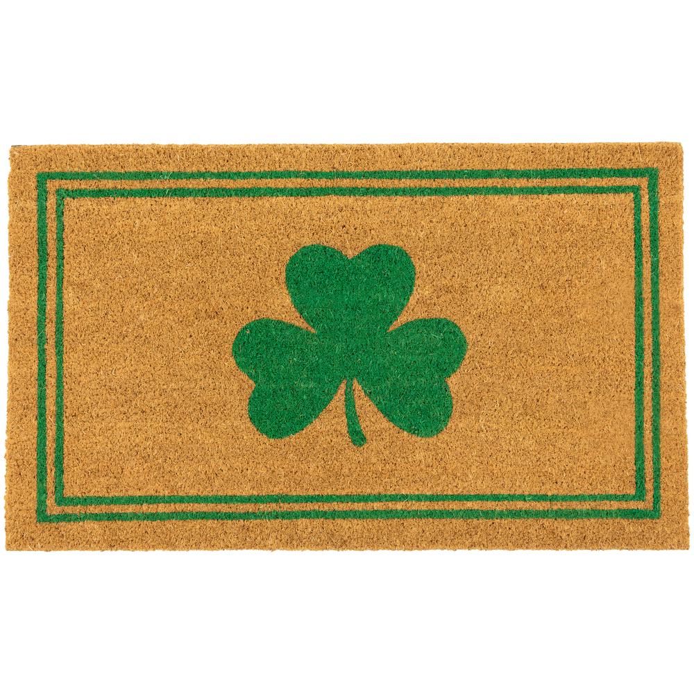 Natural Coir Shamrock with Stripes Outdoor Doormat 18" x 30". Picture 1