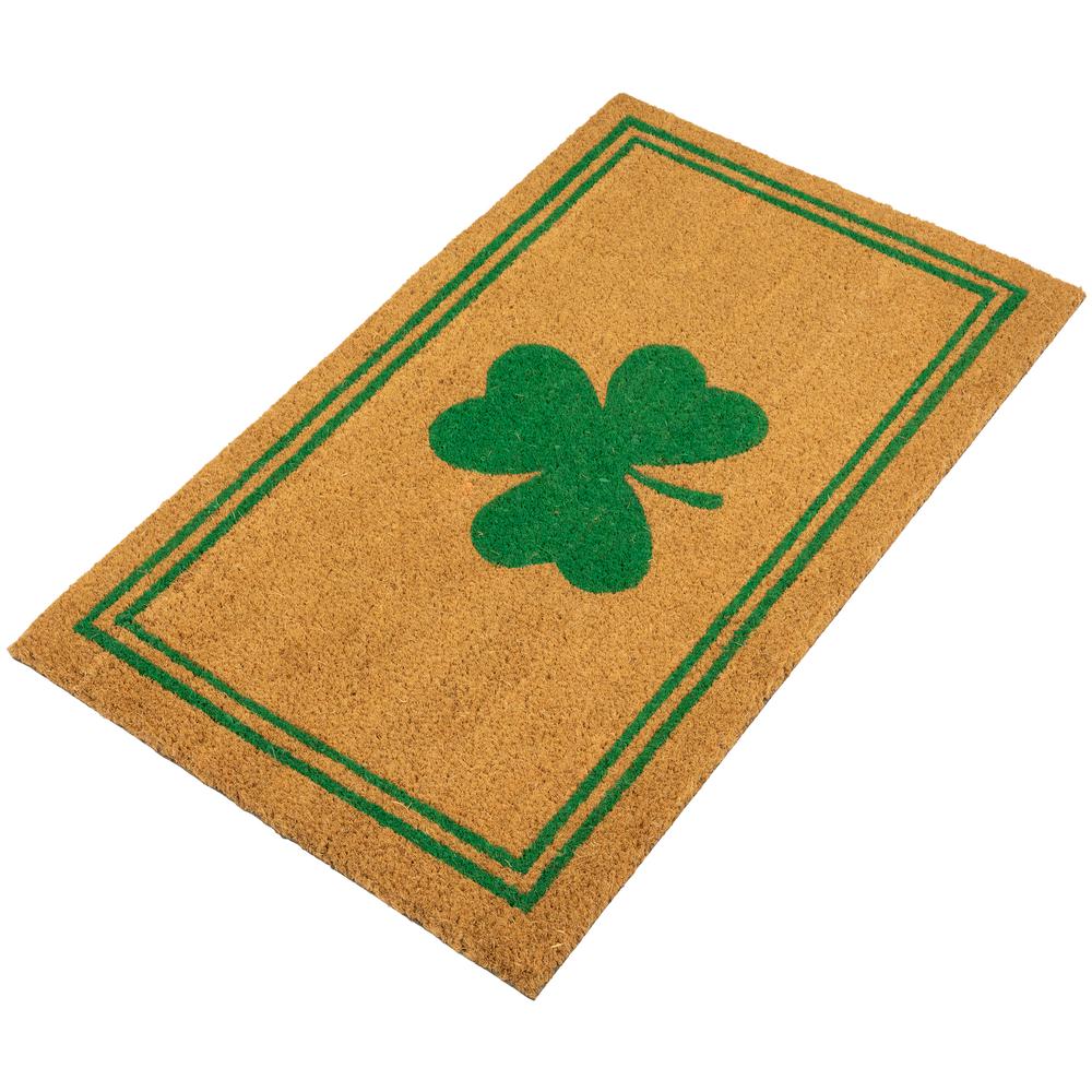 Natural Coir Shamrock with Stripes Outdoor Doormat 18" x 30". Picture 3