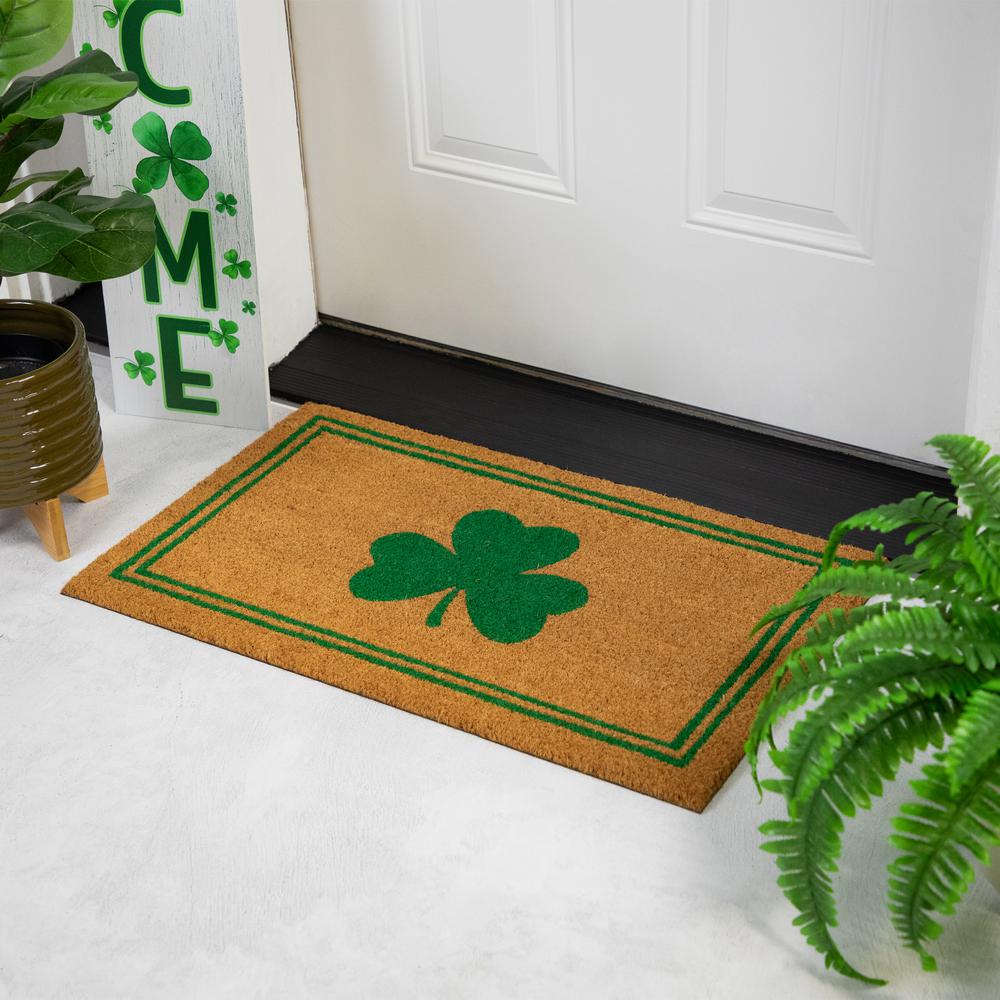 Natural Coir Shamrock with Stripes Outdoor Doormat 18" x 30". Picture 5