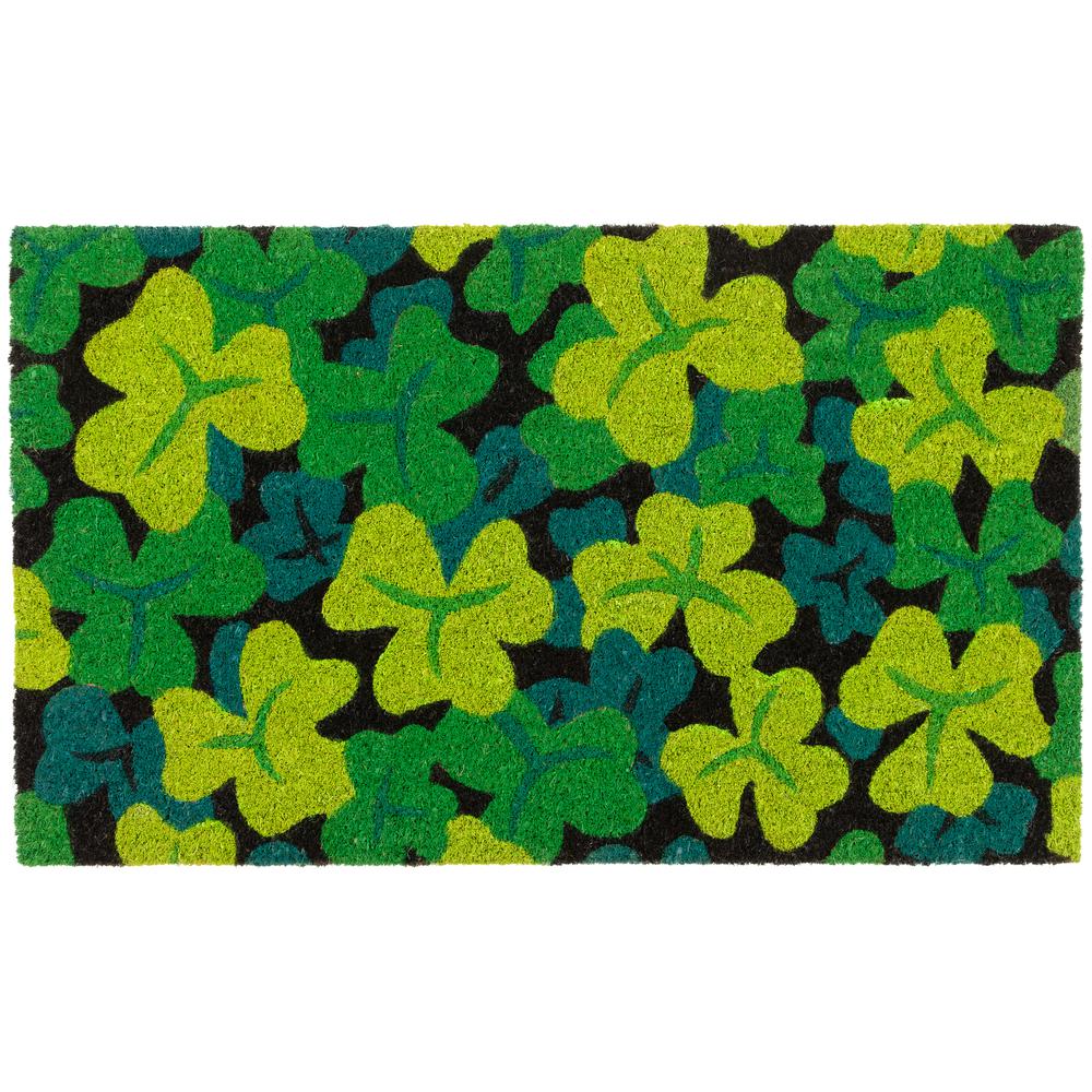 Black Coir Multicolor Green Shamrock Outdoor Doormat 18" x 30". Picture 1