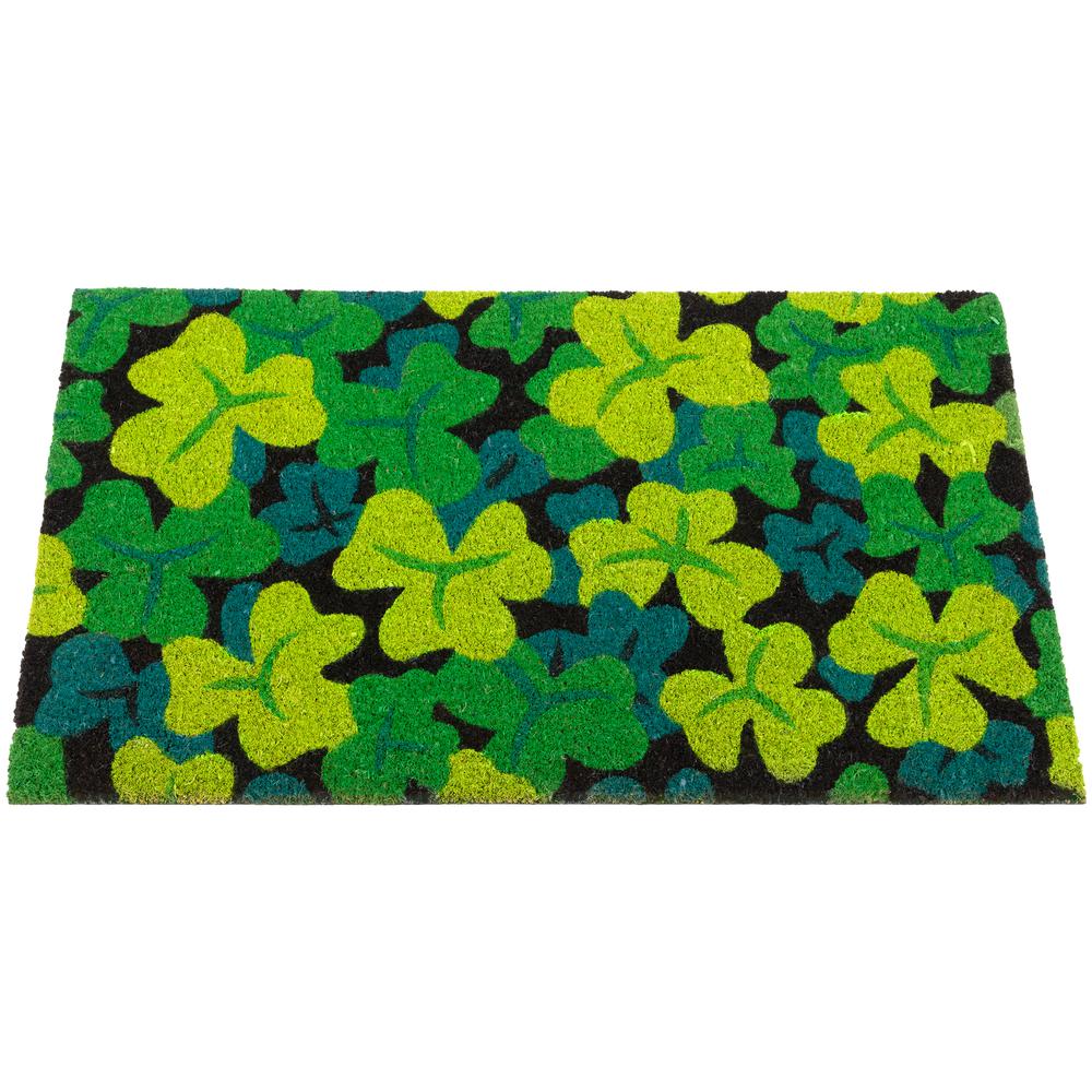 Black Coir Multicolor Green Shamrock Outdoor Doormat 18" x 30". Picture 2
