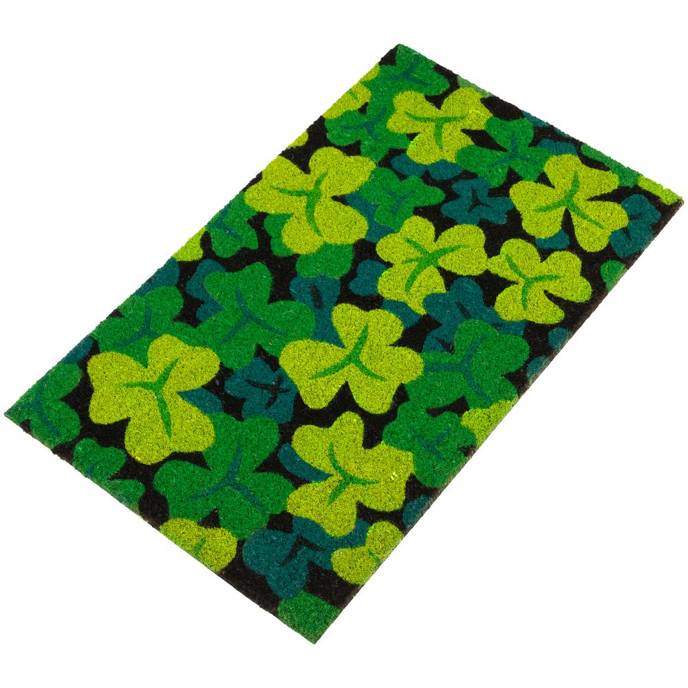 Black Coir Multicolor Green Shamrock Outdoor Doormat 18" x 30". Picture 3