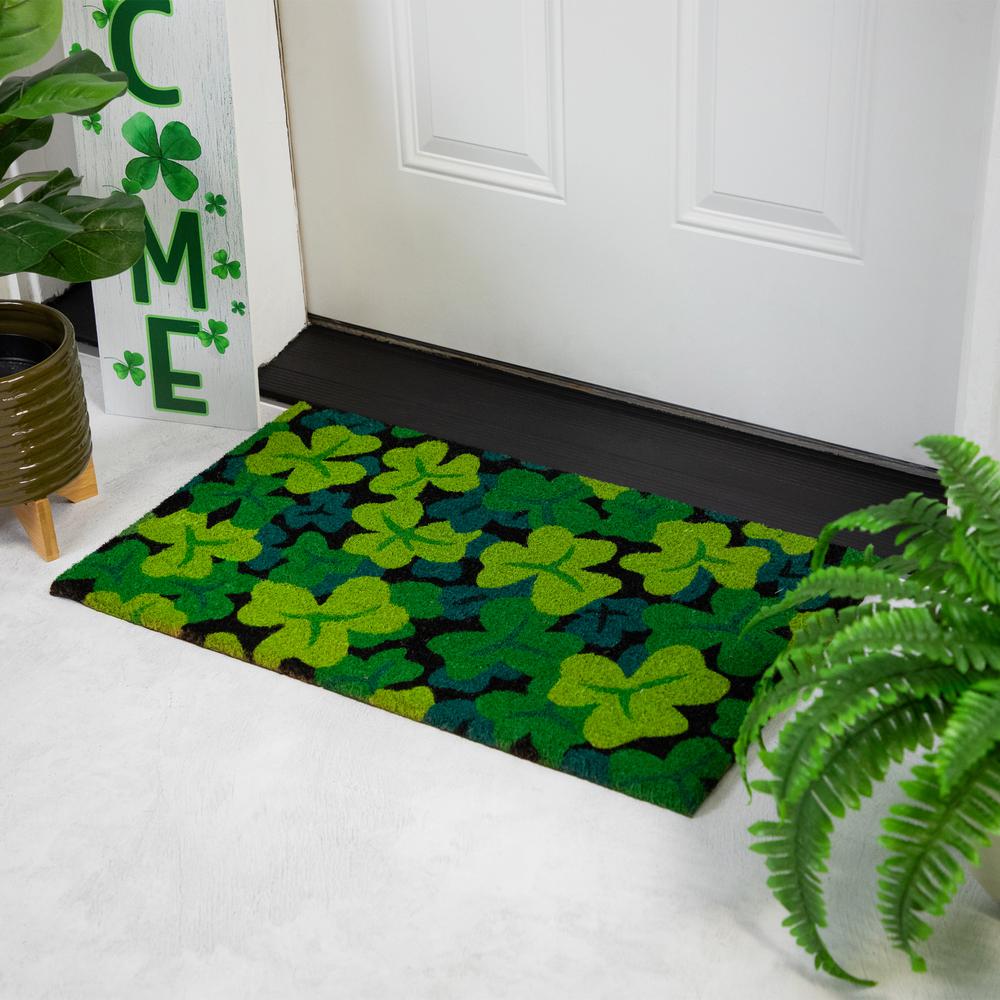 Black Coir Multicolor Green Shamrock Outdoor Doormat 18" x 30". Picture 5