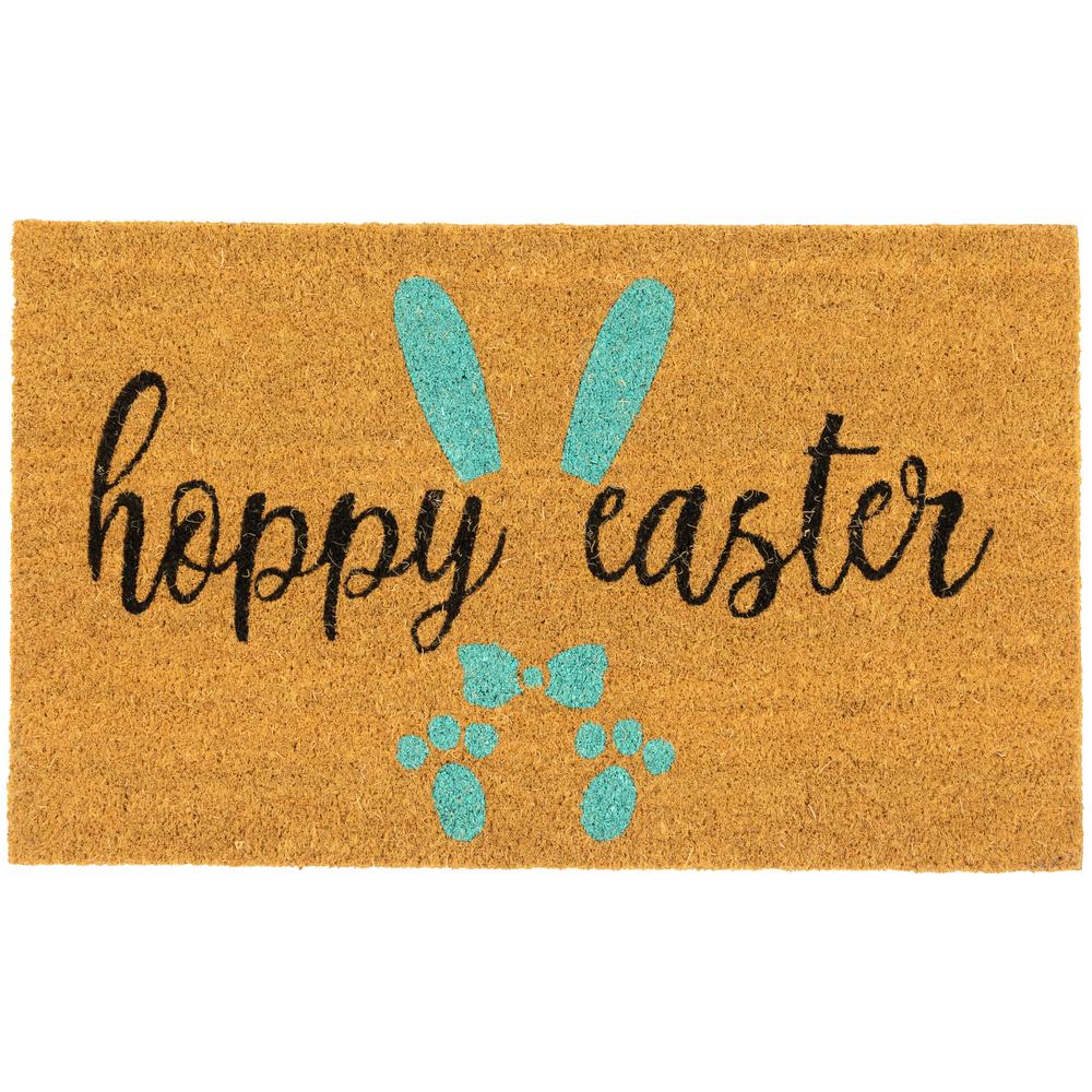 Natural Coir "Hoppy Easter" Outdoor Doormat 18" x 30". Picture 1