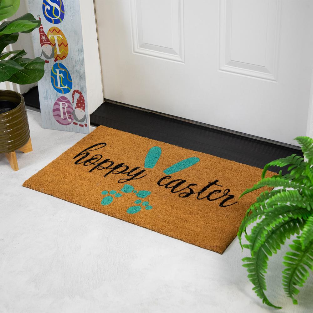 Natural Coir "Hoppy Easter" Outdoor Doormat 18" x 30". Picture 5