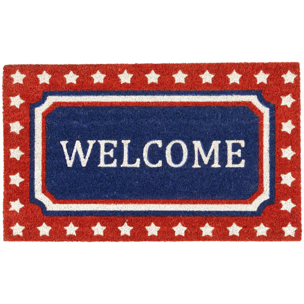 Blue and Red Coir "Welcome" Americana Outdoor Doormat 18" x 30". Picture 1