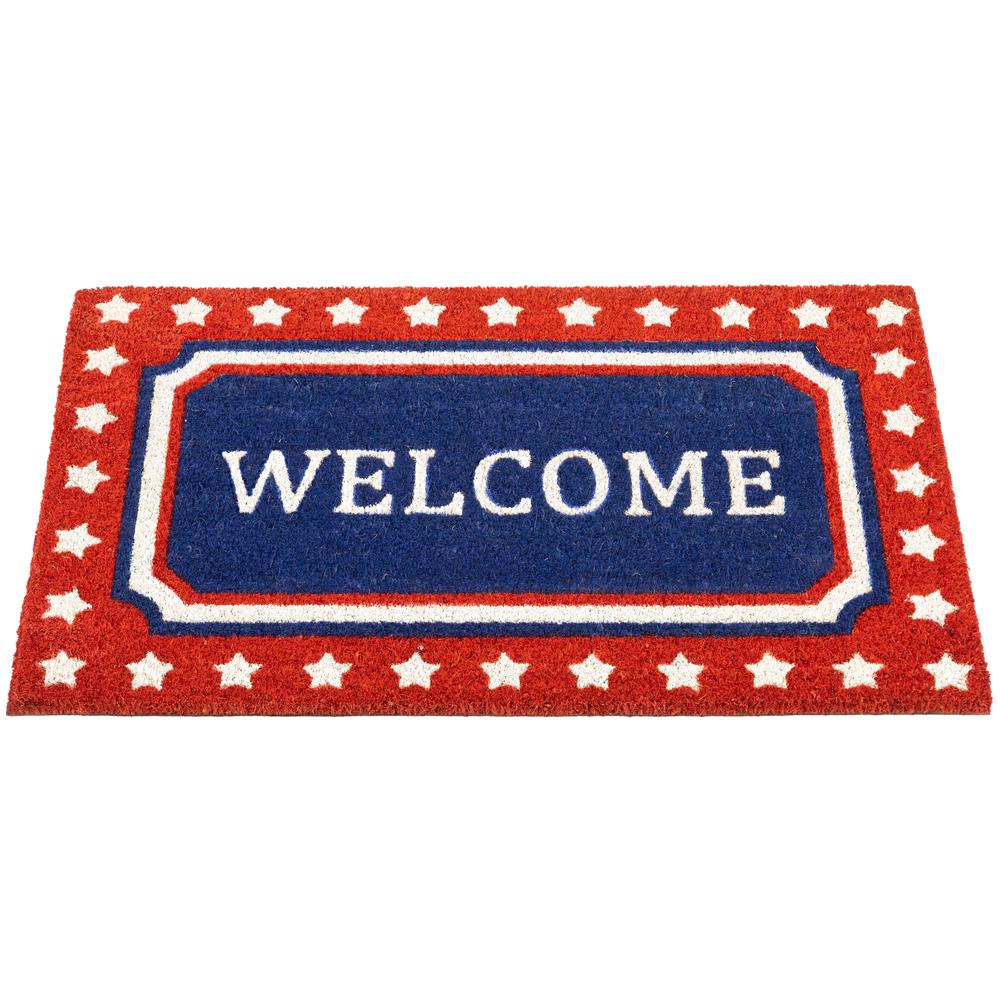 Blue and Red Coir "Welcome" Americana Outdoor Doormat 18" x 30". Picture 3