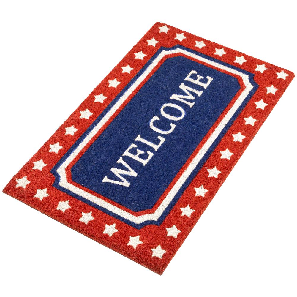 Blue and Red Coir "Welcome" Americana Outdoor Doormat 18" x 30". Picture 4
