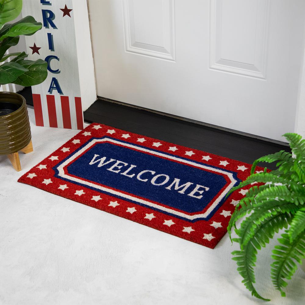 Blue and Red Coir "Welcome" Americana Outdoor Doormat 18" x 30". Picture 2
