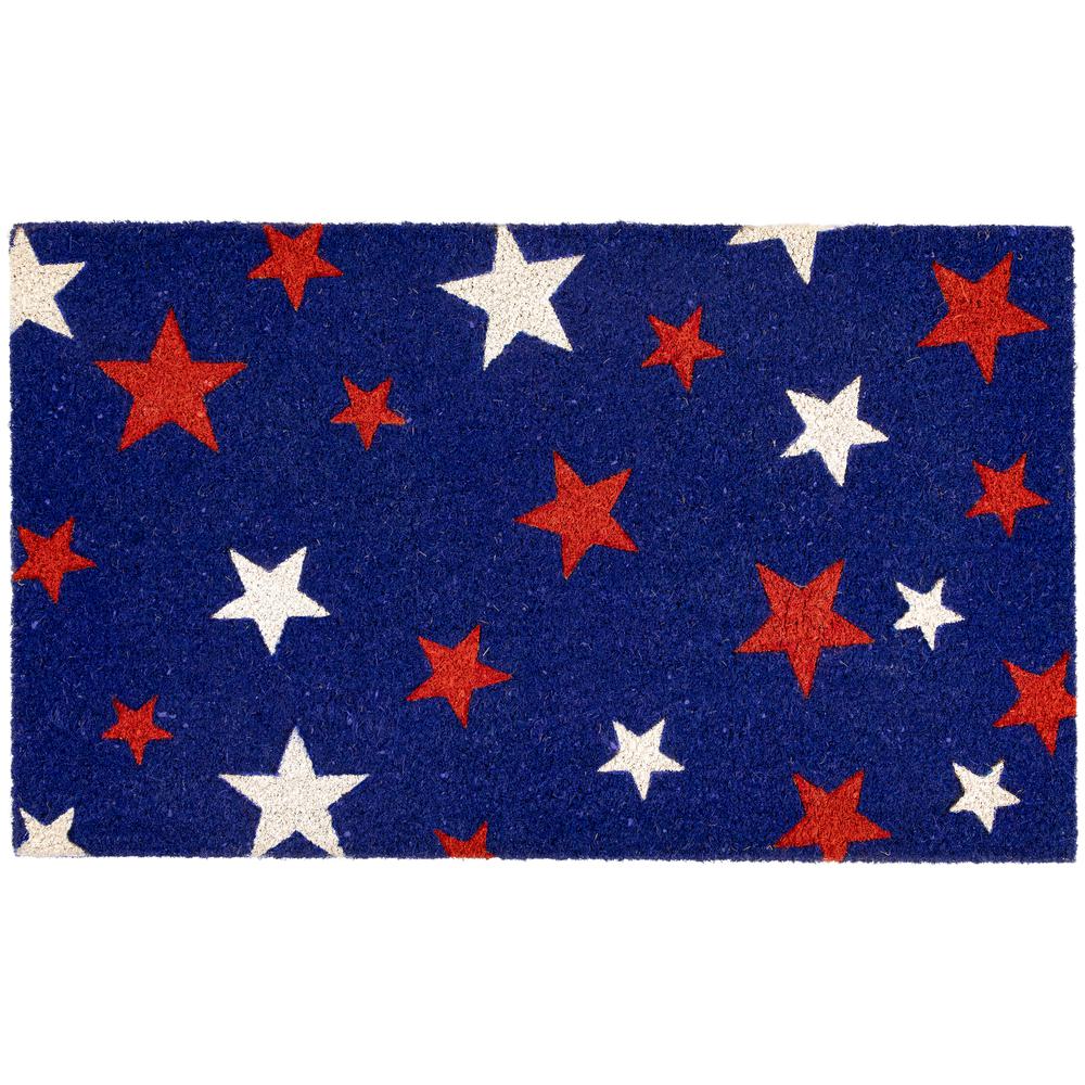 Blue Coir Red and White Stars Americana Outdoor Doormat 18" x 30". Picture 1