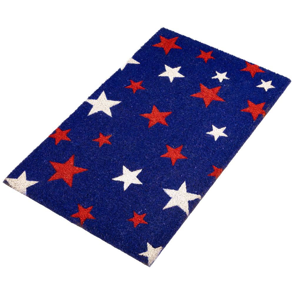 Blue Coir Red and White Stars Americana Outdoor Doormat 18" x 30". Picture 4