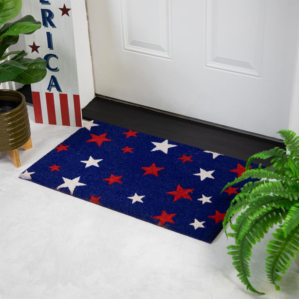 Blue Coir Red and White Stars Americana Outdoor Doormat 18" x 30". Picture 2