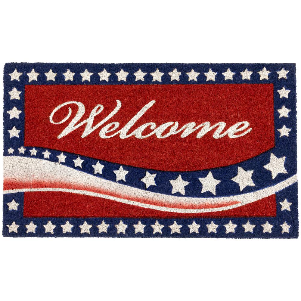 Red Coir "Welcome" Stars and Stripes Americana Outdoor Doormat 18" x 30". Picture 1