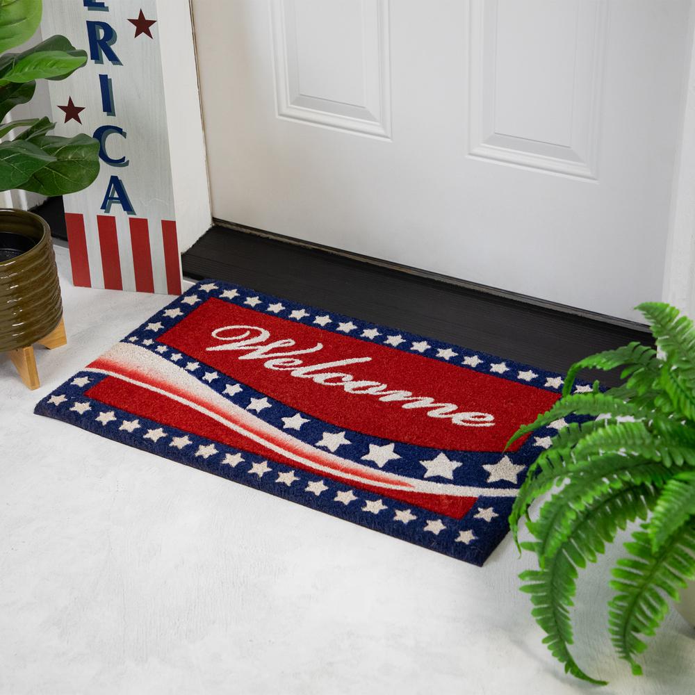 Red Coir "Welcome" Stars and Stripes Americana Outdoor Doormat 18" x 30". Picture 2