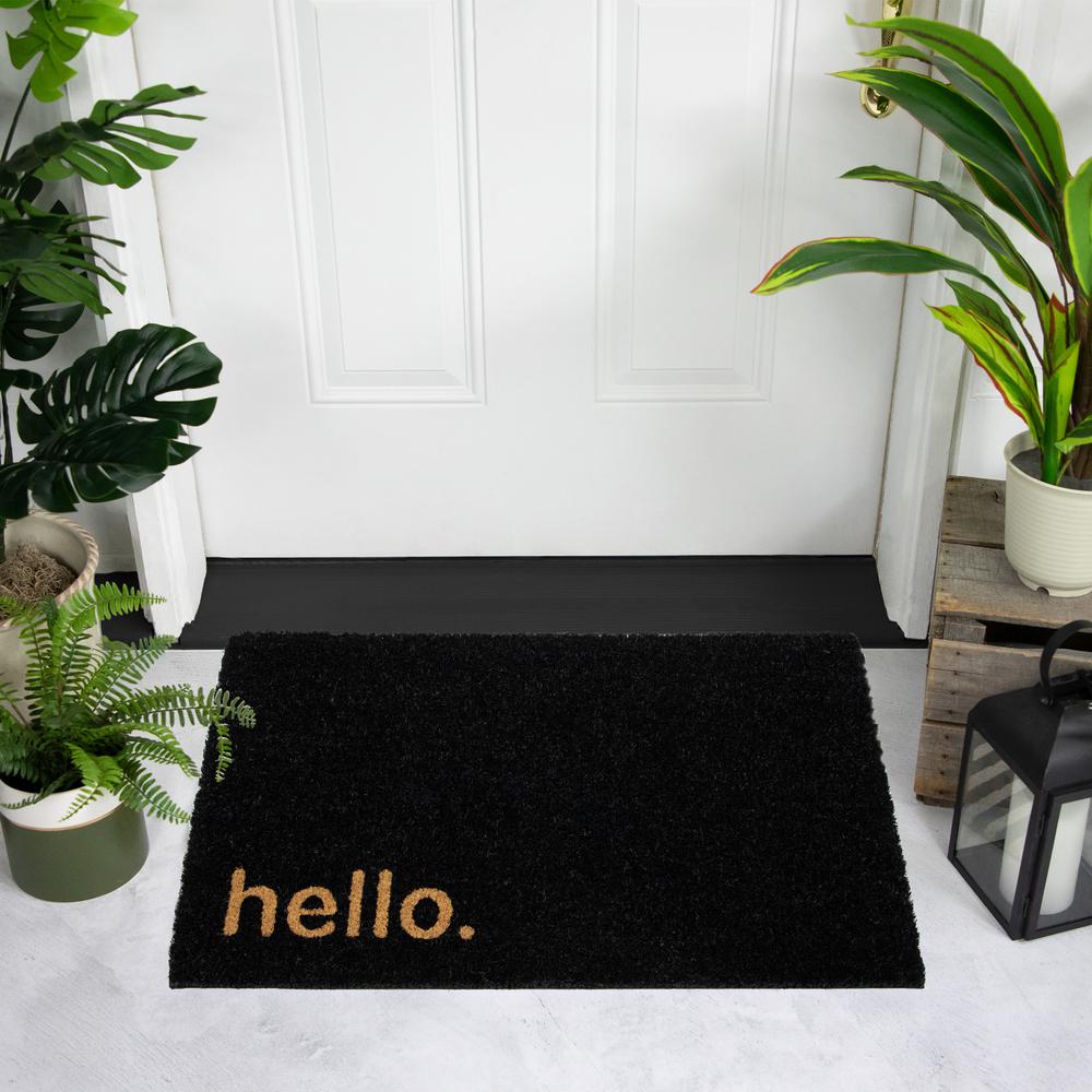 Black Coir "Hello" Outdoor Doormat 18" x 30". Picture 2
