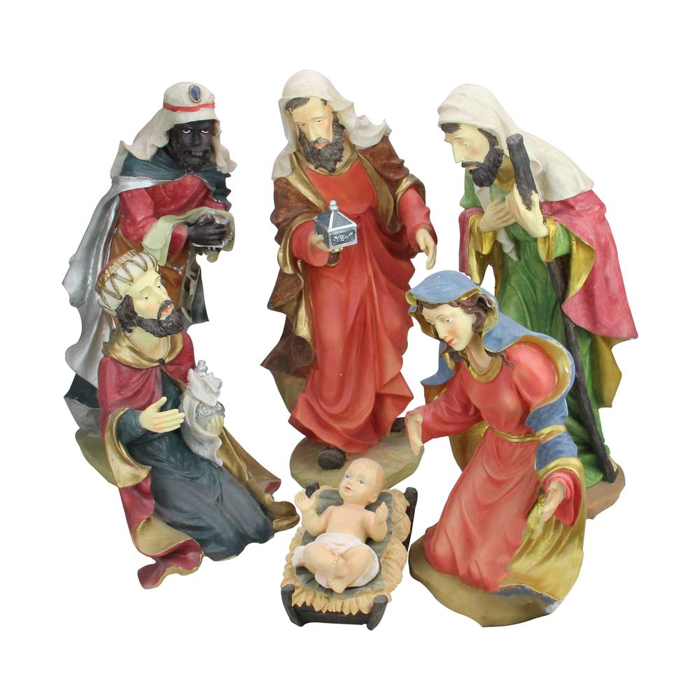6pc Red and Green Holy Family Religious Christmas Nativity Statues 19". Picture 1