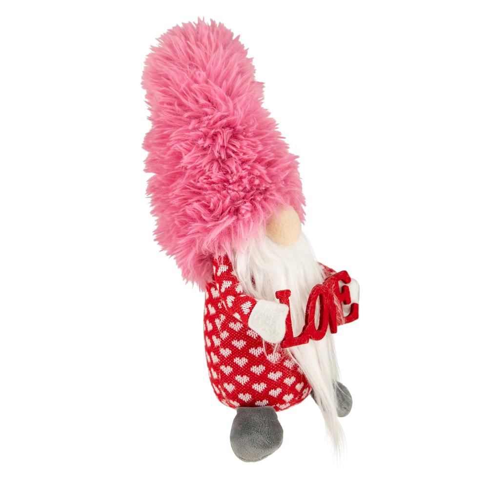 18" Pink and Red Fuzzy 'Love' Gnome Valentine's Day Figure. Picture 3