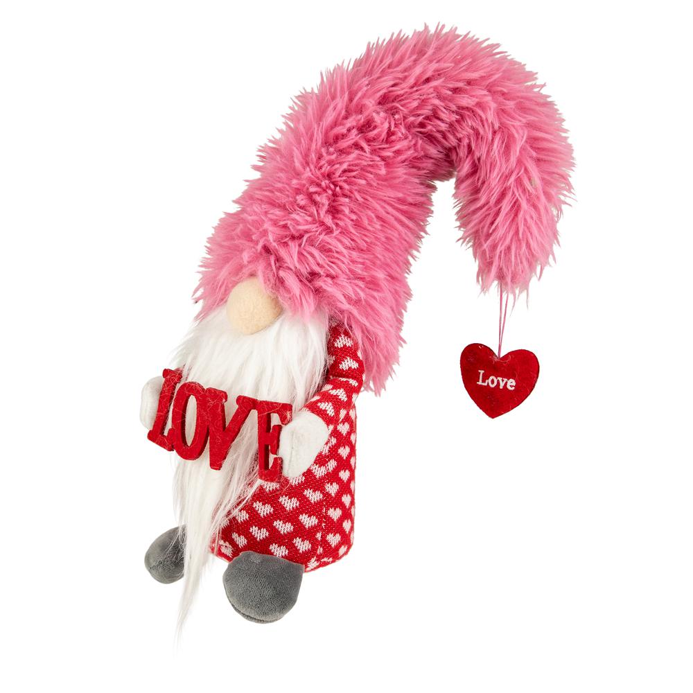 18" Pink and Red Fuzzy 'Love' Gnome Valentine's Day Figure. Picture 4