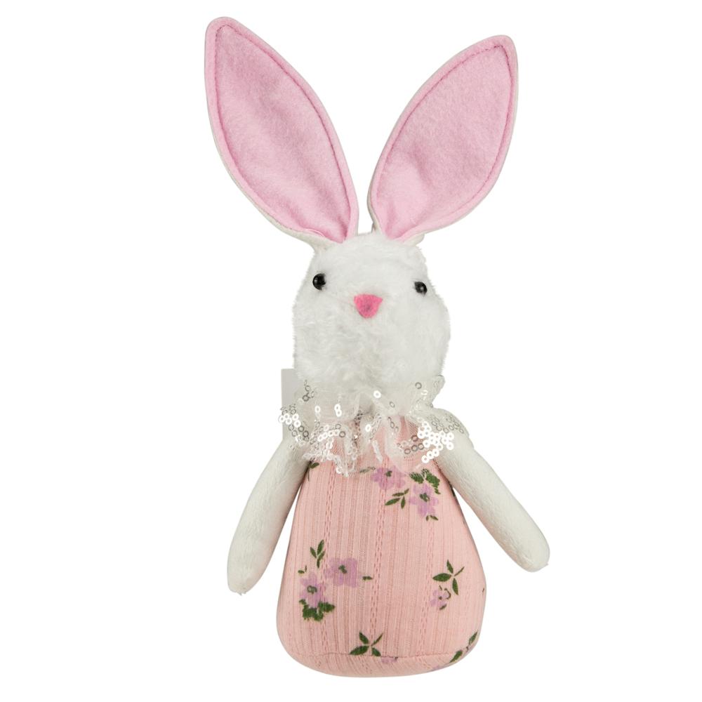 11" Pink Spring Floral Easter Bunny Figure. Picture 1