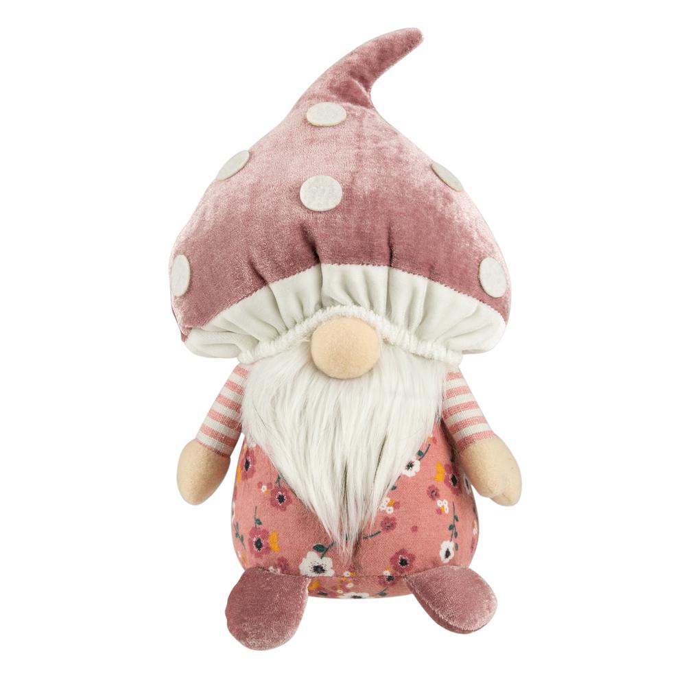 10.5" Pink Springtime Floral Mushroom Gnome. The main picture.