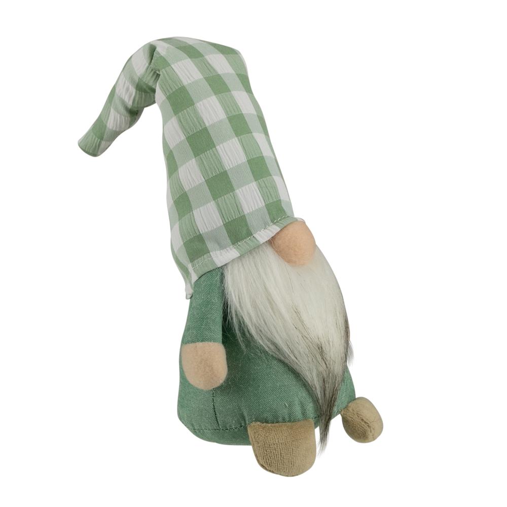 12.25" Spring Gnome with Green Plaid Hat. Picture 4