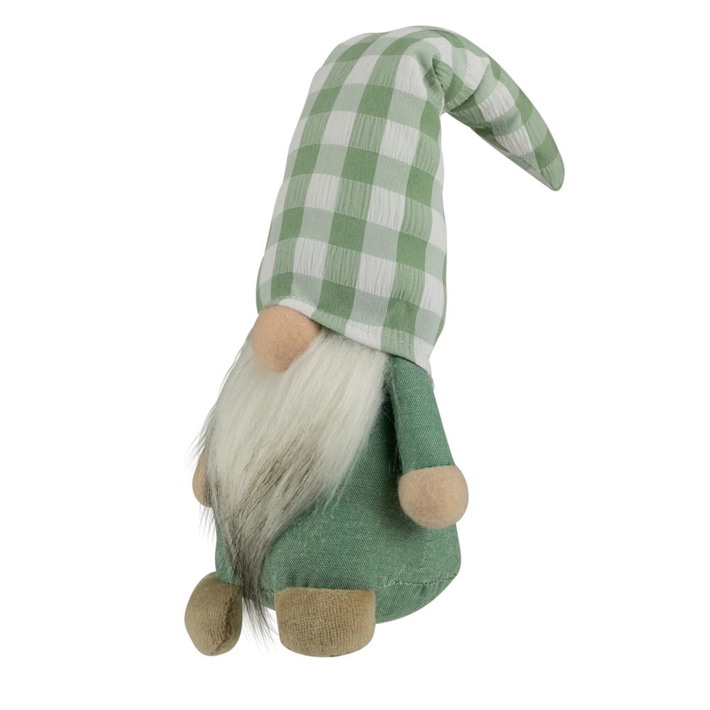 12.25" Spring Gnome with Green Plaid Hat. Picture 3