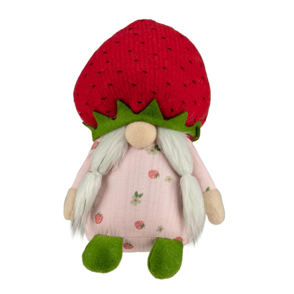 9.5" Green and Red Girl Springtime Strawberry Gnome. Picture 1