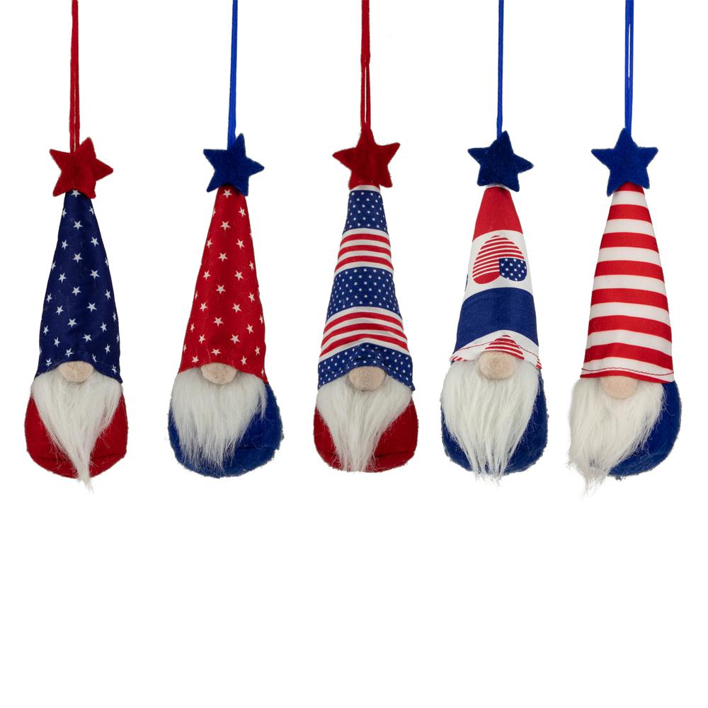 Set of 5 Patriotic 4th of July Americana Gnome Ornaments 6.5". Picture 1