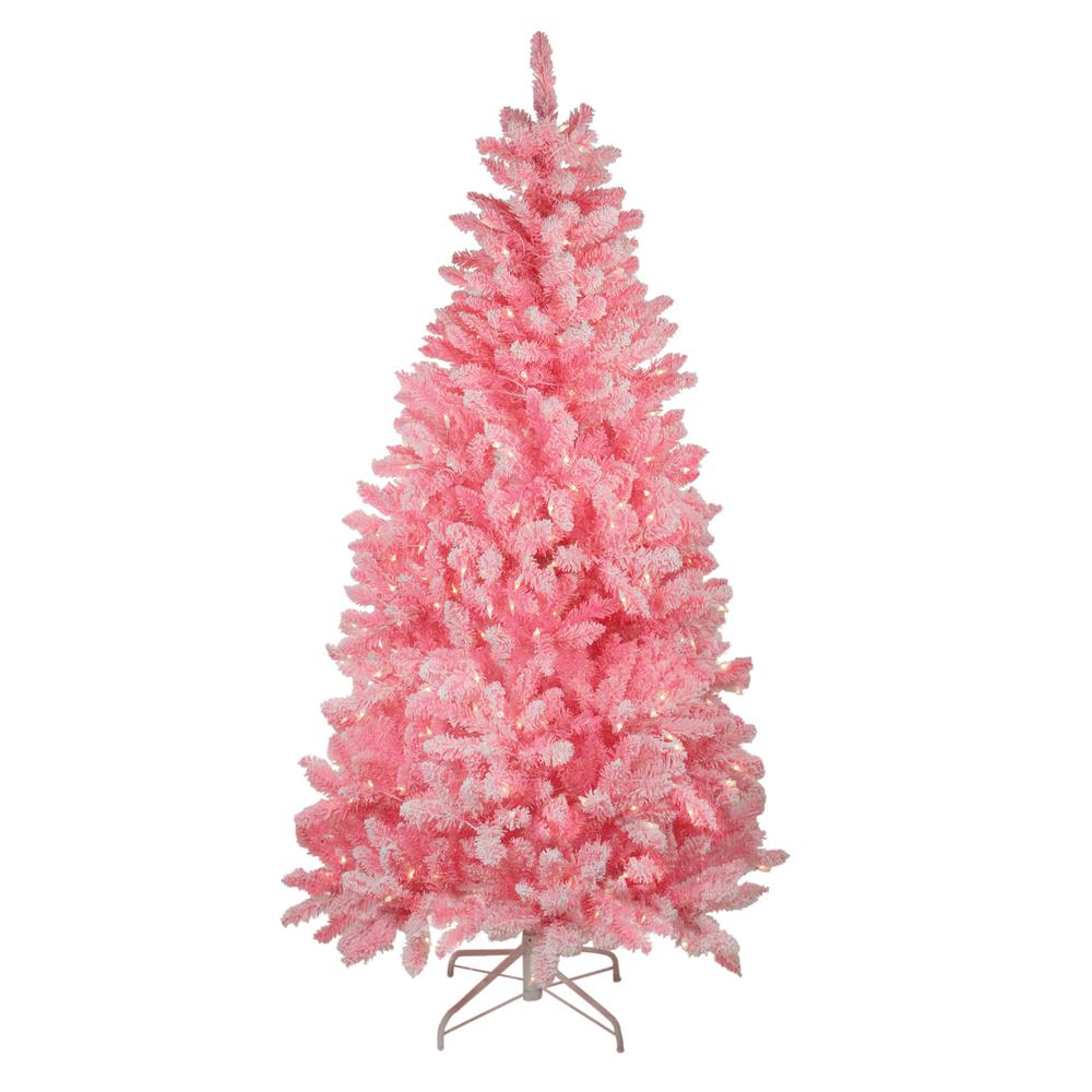 7' Pre-Lit Medium Flocked Artificial Christmas Tree - Clear Lights. Picture 1