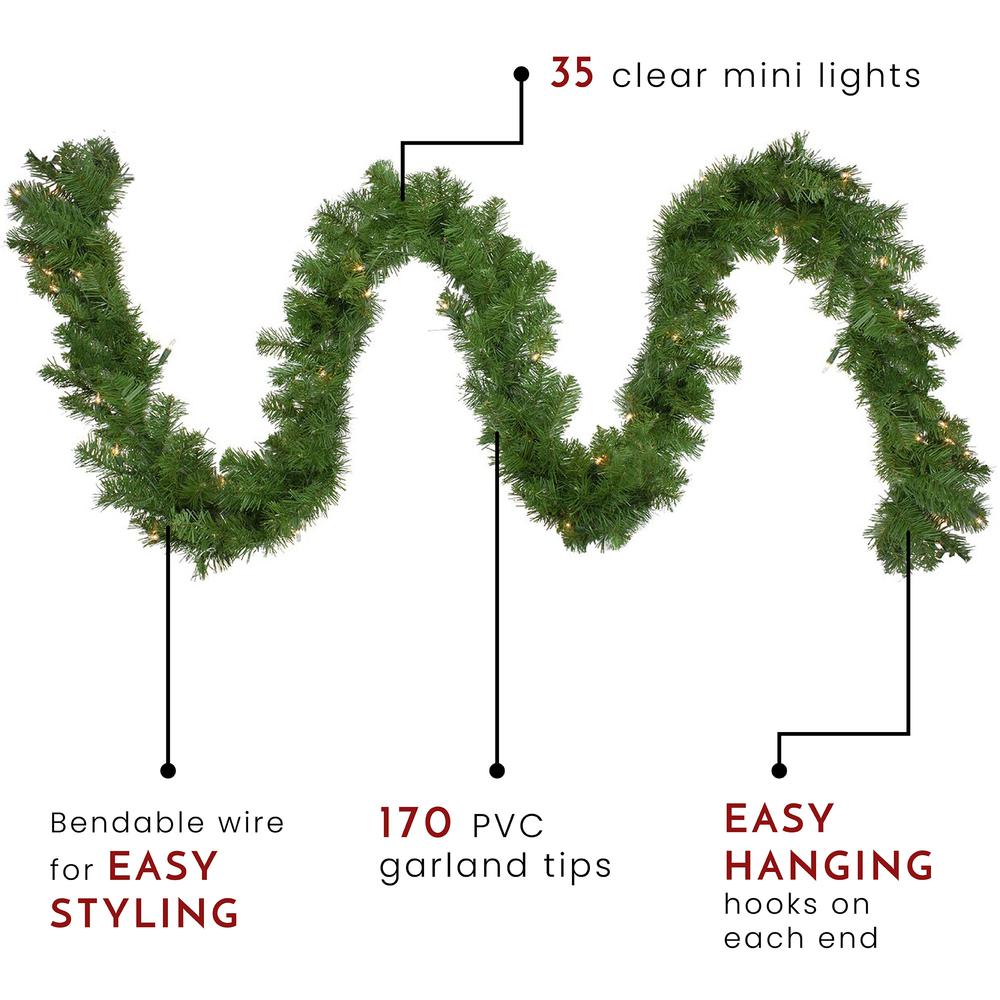 9' x 10" Pre-Lit Windsor Pine Artificial Christmas Garland - Clear Lights. Picture 3