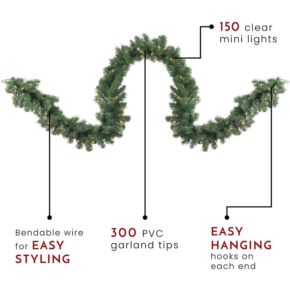 9' x 18" Pre-Lit Deluxe Windsor Green Pine Christmas Garland - Clear Lights. Picture 3